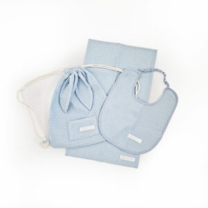 Set 2: Detský sťahovací batoh, podbradník a uterák - baby modrá - VÝPREDAJ
