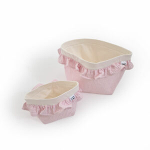 Set 2 vafle košíkov s volánom (XS, S) - púdrová/smotanová - VÝPREDAJ
