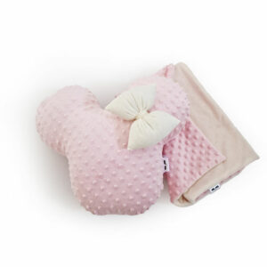 Set plyšového vankúša Monie s plyšovou dekou - púdrová/smotanová - VÝPREDAJ