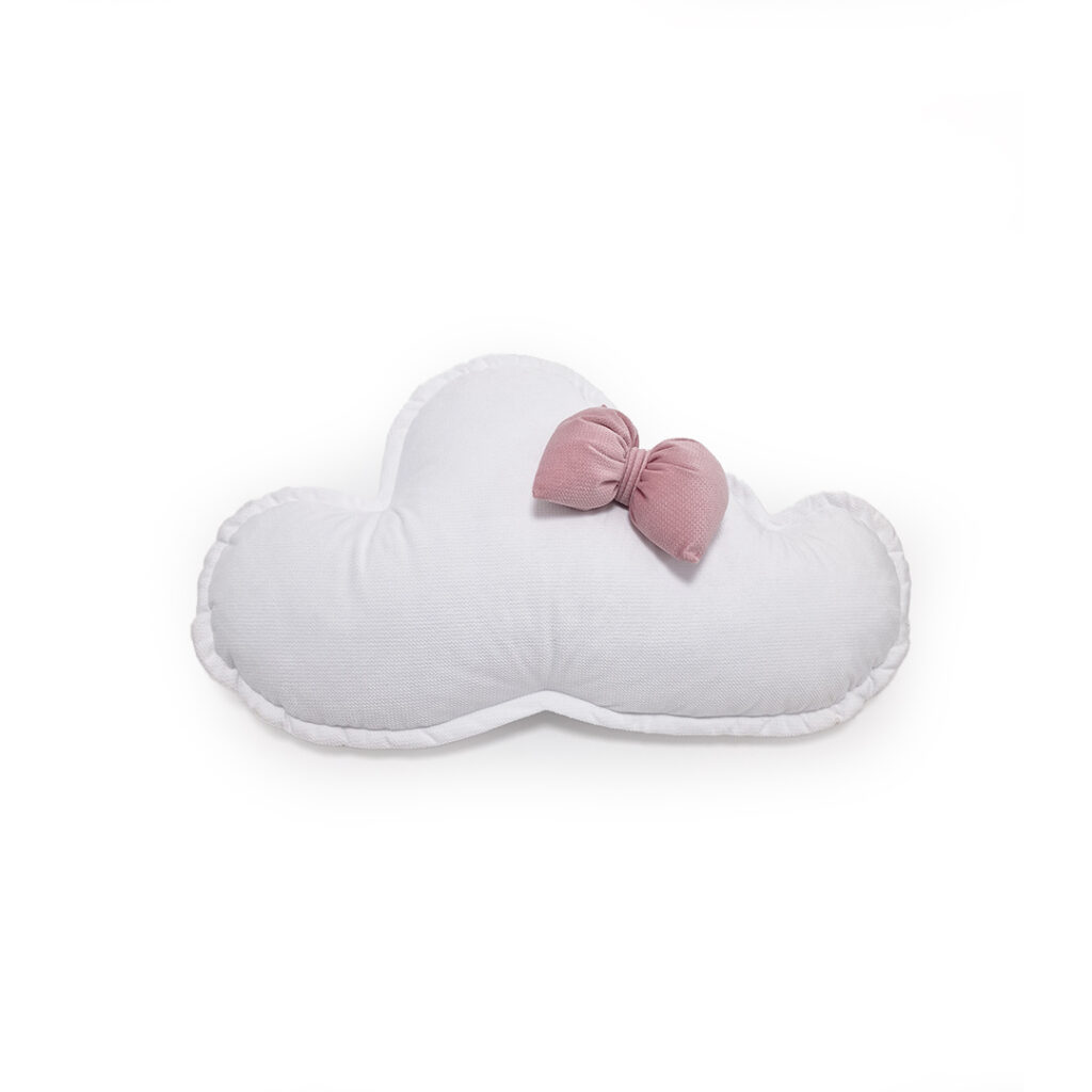 Vankúš Oblak velvet s mašličkou - biela/mauve - VÝPREDAJ